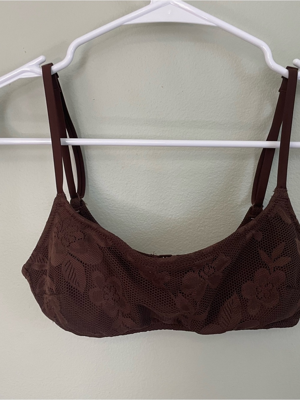 Aerie Brown Lace Bikini Top - Floral Mesh XS